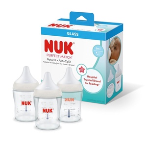 image:imageNUK Perfect Match 2in1 Natural and AntiColic Bottle with Slow Flow Wide Adaptable Nipple 5oz 2 PackPerfect Match Glass