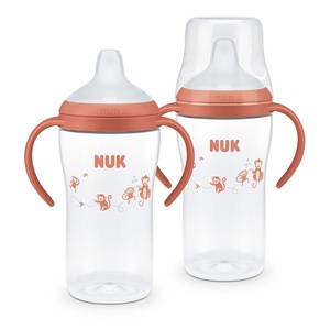 image:imageNUK Perfect Match Learner Straw Cup 5 oz 2 pack  Soft Straw EasyGrip Handles BPA Free Spill Proof Transition Sippy CupOrange Monkeys