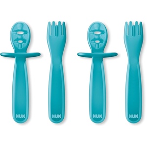 image:imageNUK Pretensil Dipper Spoon amp Fork Set Baby amp Toddler SelfFeeding Utensils EasyGrip MessReducing Design 4 PackBlue